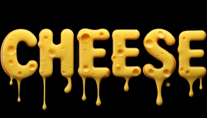 A quirky cheese font with letters resembling gooey melted cheese dripping down against a dark background. Generative AI