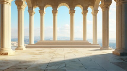Fototapeta premium Majestic colonnade with sunny sky, evoking ancient grandeur and timeless beauty.