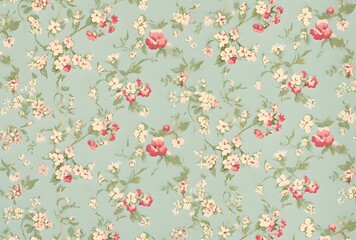 Vintage Floral Pattern with Pink and Blue Flowers