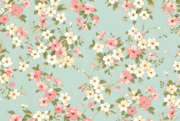 Vintage Floral Pattern with Pink and Blue Flowers