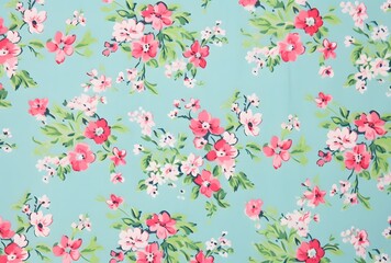 Fototapeta premium Vintage Floral Fabric Pattern with Pink and Blue Flowers