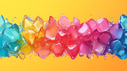 Fototapeta premium Rainbow-colored ice cubes on a yellow background.