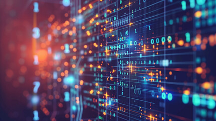 Obraz premium Abstract Digital Background with Binary Code and AI Algorithms, Futuristic Tech Concept