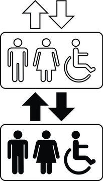 Elevator Sign Icon Outline and Black Fill Style