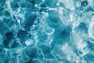 Fototapeta premium Bright turquoise water glistens under the sun, creating a mesmerizing pattern at a tranquil beach in summertime. Generative AI