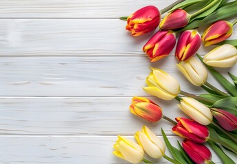 Spring Tulips on White Wooden Table for International Women's Day Banner