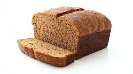 Freshly baked whole wheat bread placed on a clean white background, emphasizing texture and natural simplicity.