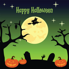 Halloween poster with flying witch