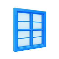 Bright blue window with six panes, isolated white background, transparent background.