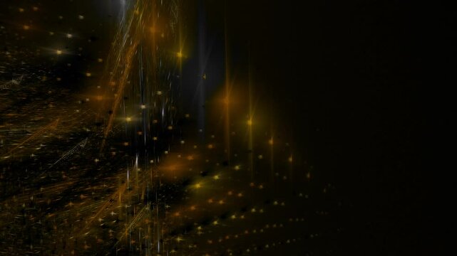 futuristisches symmetrisches Netzwerk aus hellen goldgelben Lichtern, Datentransfer, Technologie, Informationsfluss, Wissenschaft, digital, Muster
