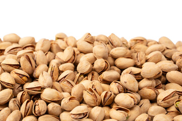 Tasty pistachios isolated on a white background.