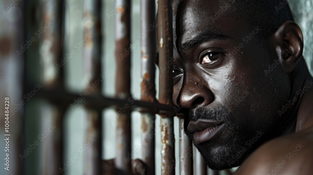 Poster black man behind prison bars