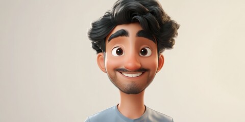 Man with Mustache Wearing Blue Shirt