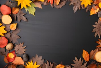 Autumn Leaves Frame On Black Background