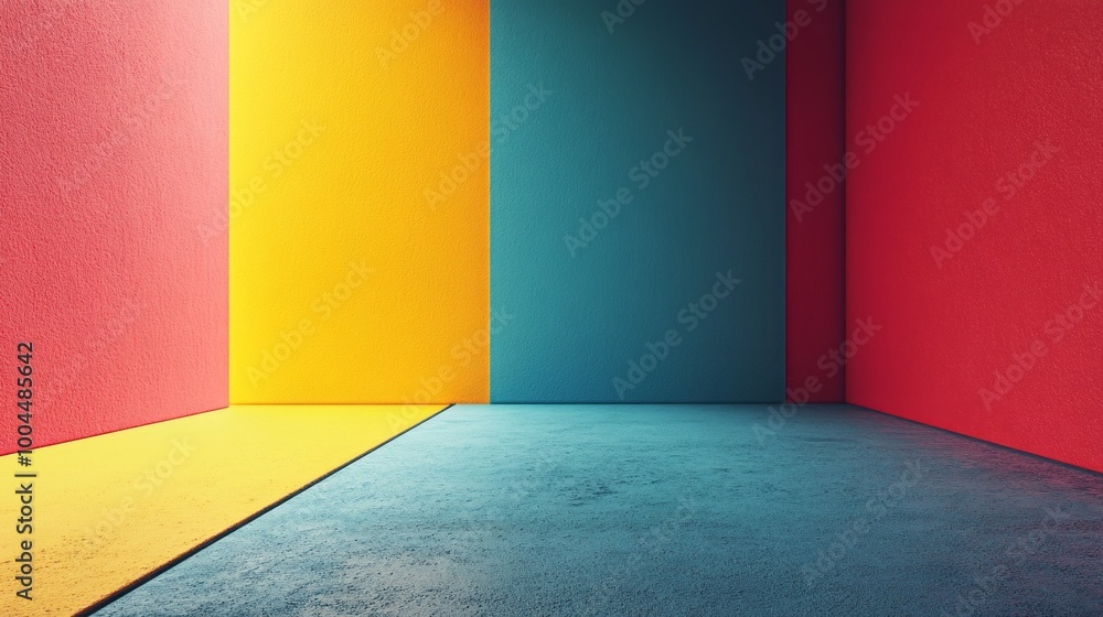 Poster a room with three walls of different colors and a floor