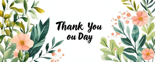 A colorful watercolor banner decorated with flowers and leaves showcasing gratitude