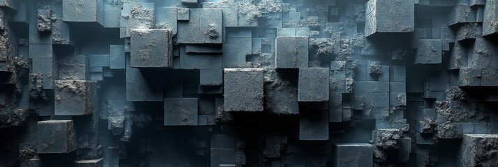 Abstract blue and grey stone blocks background.