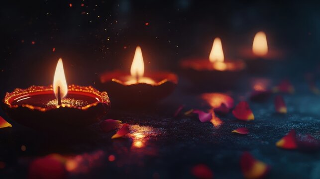 Elegant Diwali theme with glowing diyas and a dark backdrop for text.