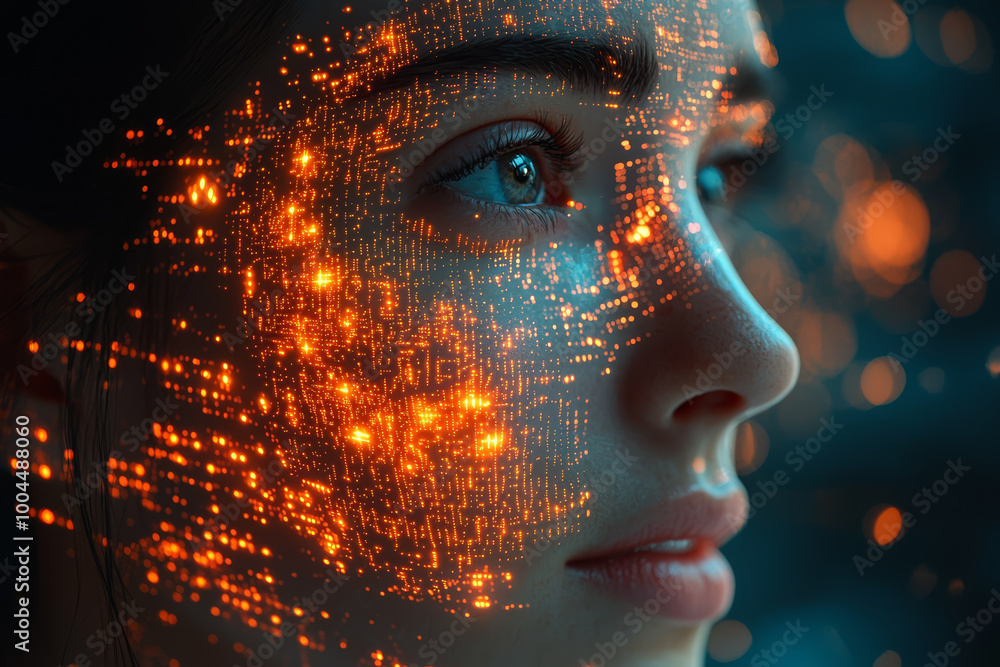 Poster a digital interface projected from a person's mind, allowing them to interact with data and machines