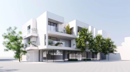 Fototapeta premium Modern Architectural Design: White Building with Balconies