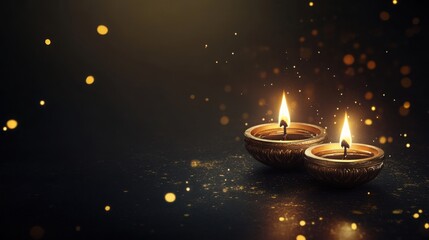 Elegant Diwali theme with golden diyas and a dark background for text.