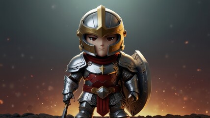 Fototapeta premium illustration of a chibi character with armor and shield