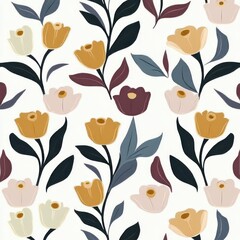 seamless floral pattern, modern and minimalist seamless pattern with stylized spring flowers