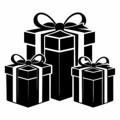 Christmas Silver Gift Box Black silhouette