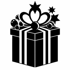 Christmas Silver Gift Box Black silhouette