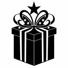 Christmas Silver Gift Box Black silhouette