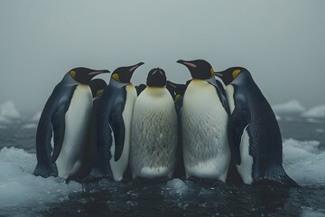 Obraz premium Group Of Penguins Huddled Together On An Icy Surface