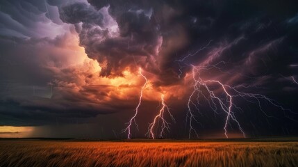 Fototapeta premium Lightning Storm over Field
