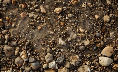 Top View of Detailed Brown Dirt with Rocks and Pebbles