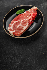 raw Pork steak escalope meat dish Fresh tasty food background on the table rustic food top view copy space