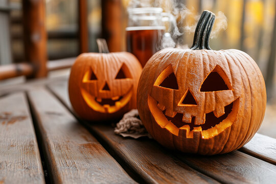 citrouille d'halloween, d&eacute;coration effrayante, lanternes