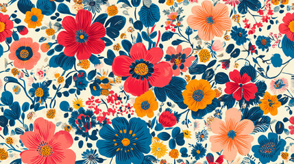 A retro floral pattern with vibrant colors and designs.