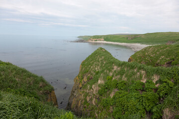 Russia Commander Islands landscape on a cloudy summer day