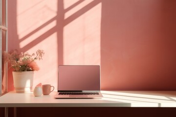 Laptop electronics windowsill furniture.