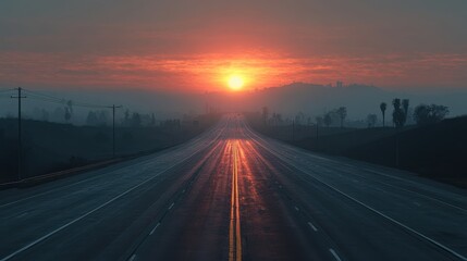 Obraz premium Sunrise Over a Serene Highway Landscape