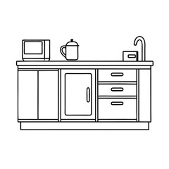 a line drawing of a kitchen countertop