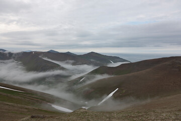 Russia Commander Islands landscape on a cloudy summer day