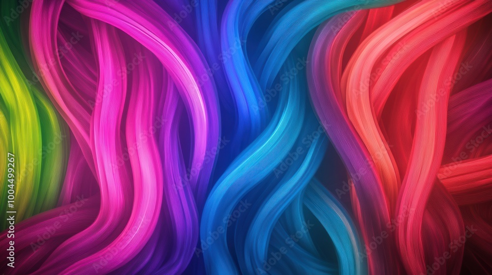 Poster A close up of a colorful wavy pattern on black background, AI