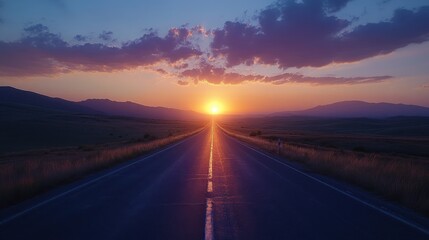 Sunset Over Open Highway Landscape