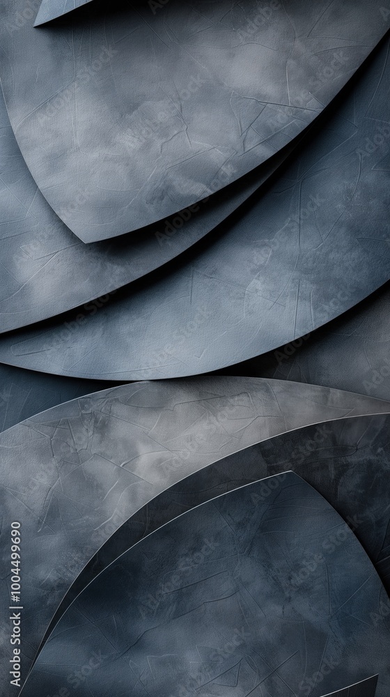 Aufkleber overlapping layers of geometric shapes in gray background.