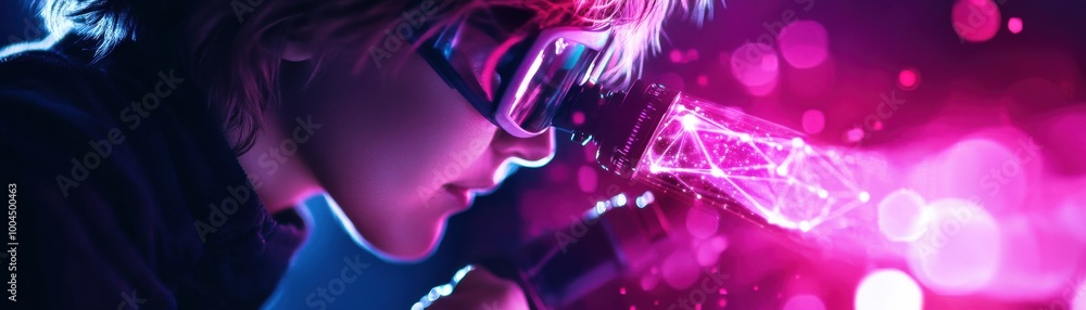 Poster astronomer analyzing data with modern technology