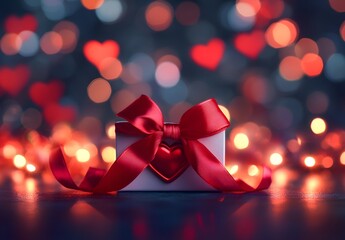 Romantic Valentine's Day Gift Box With Red Ribbon