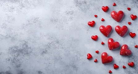 Valentine's Day Background with Red Hearts and Candies