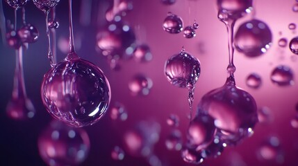 Fototapeta premium Delicate bubbles float gracefully against a vibrant purple and pink backdrop, creating an ethereal underwater atmosphere