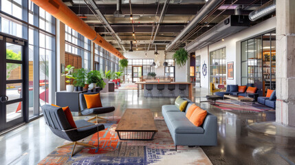 A hybrid workplace featuring both remote work technology and collaborative in-office spaces, allowing employees to seamlessly switch between the two.