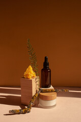 Aesthetic cosmetic skincare beauty lifestyle sunny vibrant fall yellow background